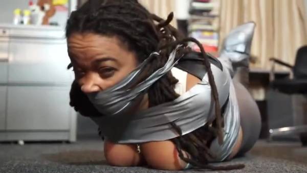 Black Girl In Grey Pantyhose Taped Up on ebonyporntube.net