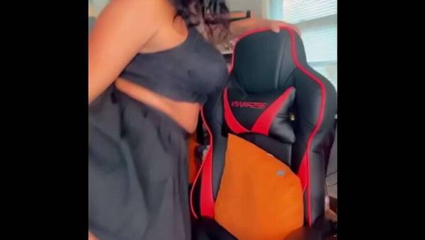Ebony Slut Rides Dildo and Squirts Solo on ebonyporntube.net