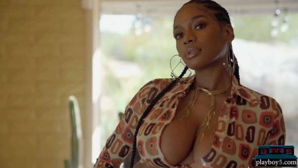Busty Ebony MILF Nyla Flaunts Her Huge Natural Tits - Playboy Striptease on ebonyporntube.net